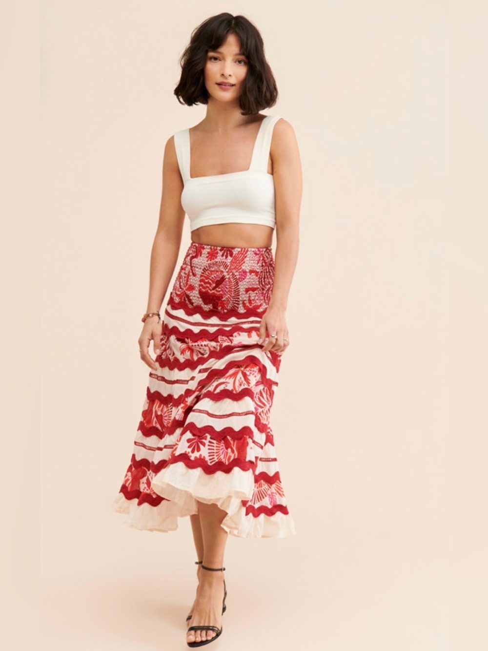 Farm Rio Tiles Printed midi skirt